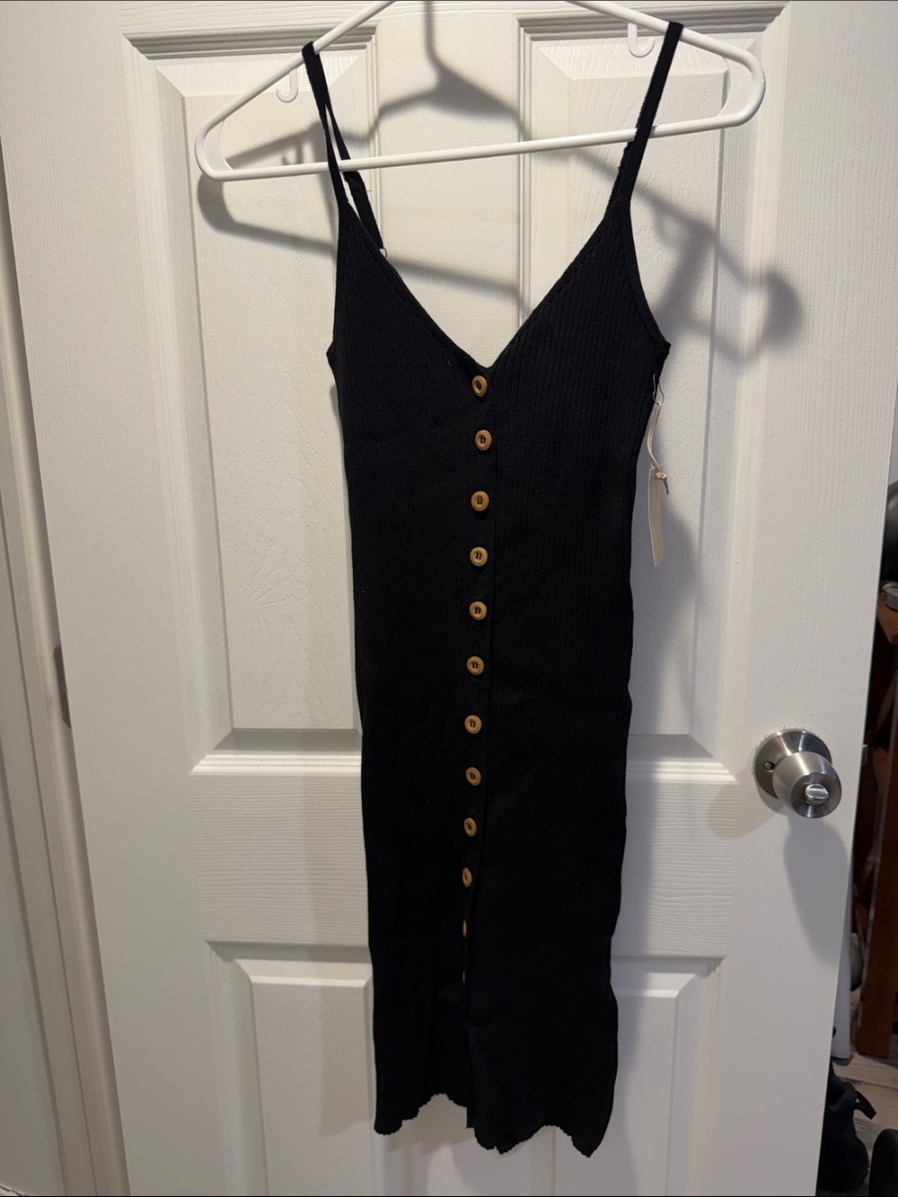 Forever 21 Black Ribbed Button-Front Midi Dress